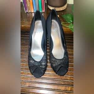 Impo Black Peep-Toe Lace Heels